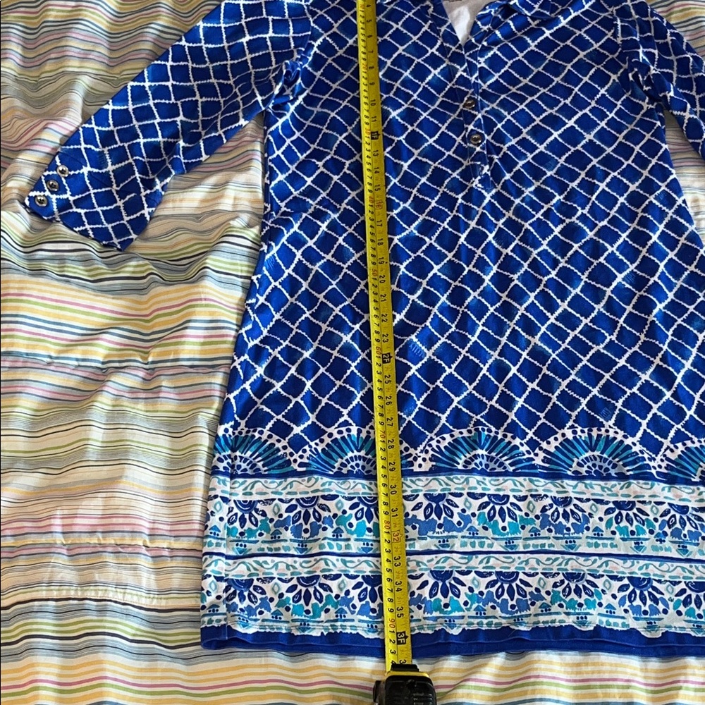 Lilly Pulitzer Blue and White Diamond‎ Trellis Resortwear Rayon Dress L - Picture 6 of 8